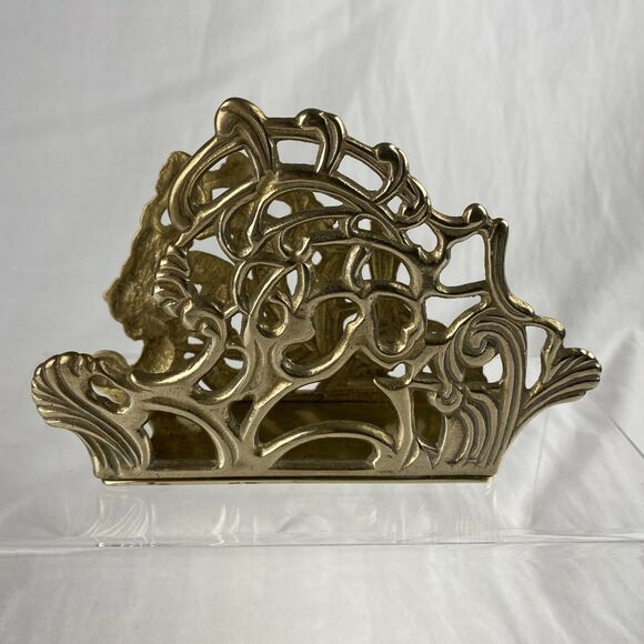 Vintage Brass Ornate Letter Envelope Napkin Holder Desk Organizer Art Nouveau - Picture 3 of 9